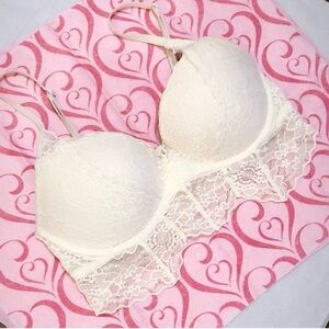 PINK Victoria’s Secret White Lace Longline Bralette Size Small